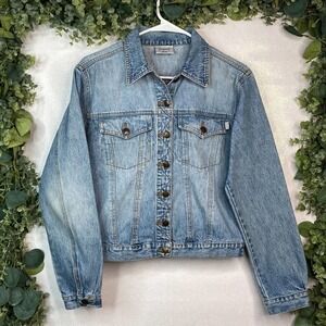 Vintage Denim Jacket Women 10-12 Light Wash Retro 90s Jean Jacket y2k Cotton